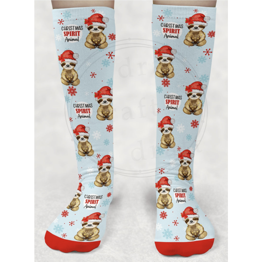 Adult Christmas Sloth Socks - Knee-High