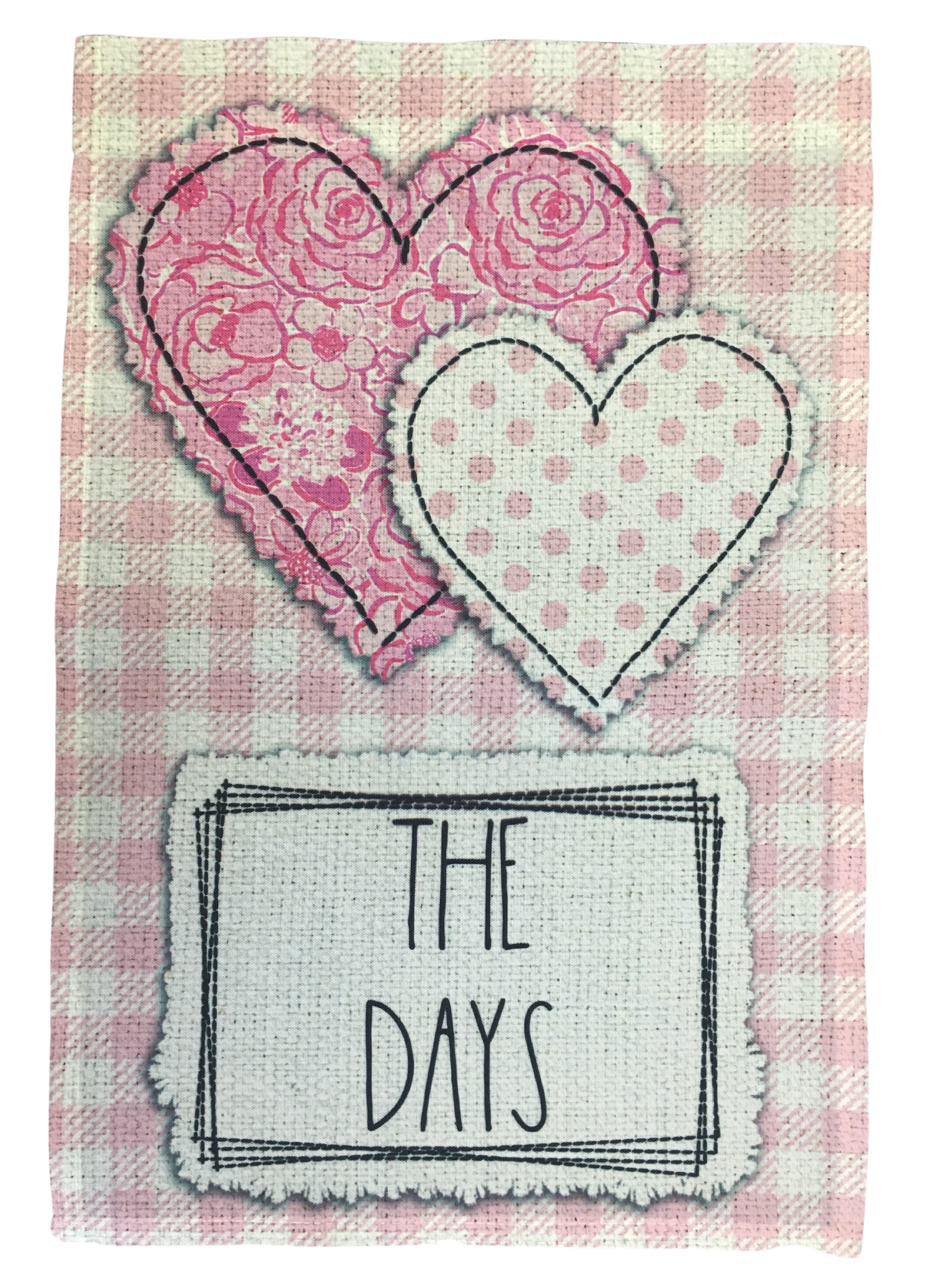 PERSONALIZED PINK BUFFALO PLAID HEARTS GARDEN FLAG