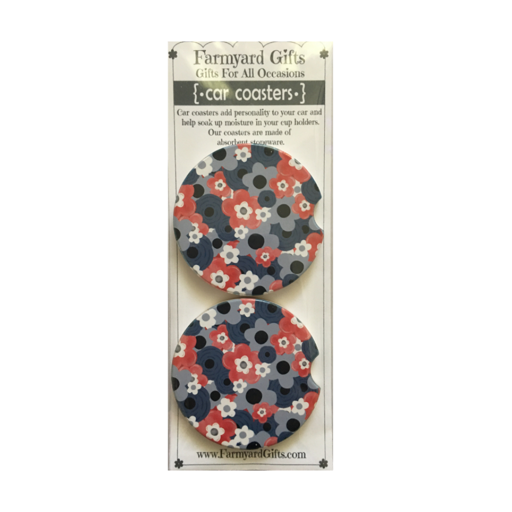 Car Coasters - Red and Blue Floral