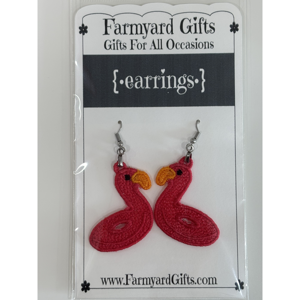 Embroidered Flamingo Pool Float Earrings