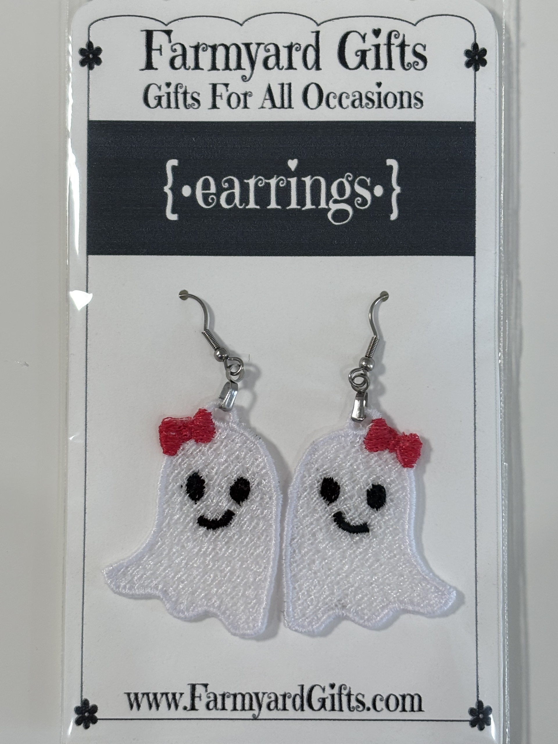 Embroidered Ghost Earrings