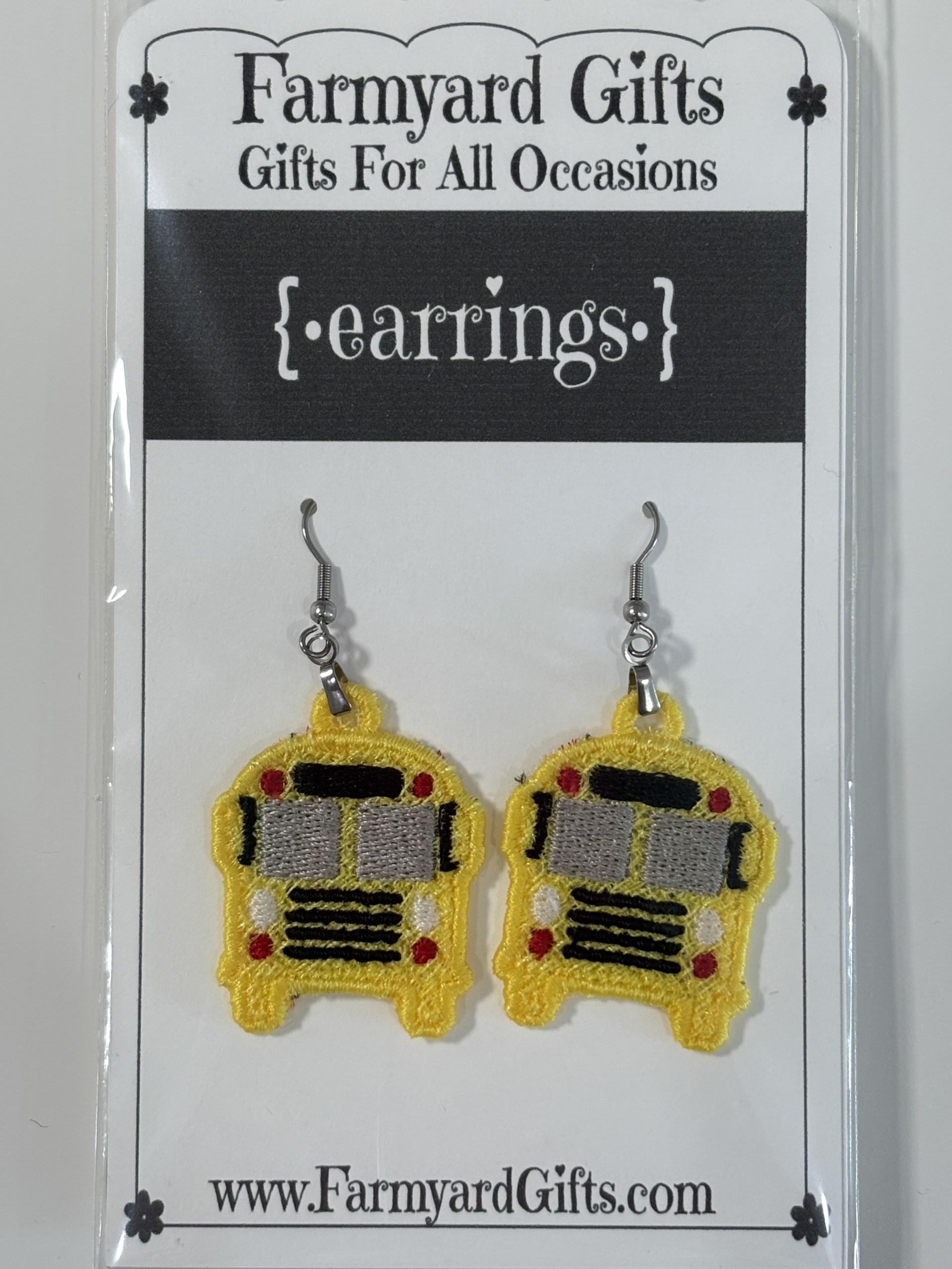 Embroidered School Bus Earrings