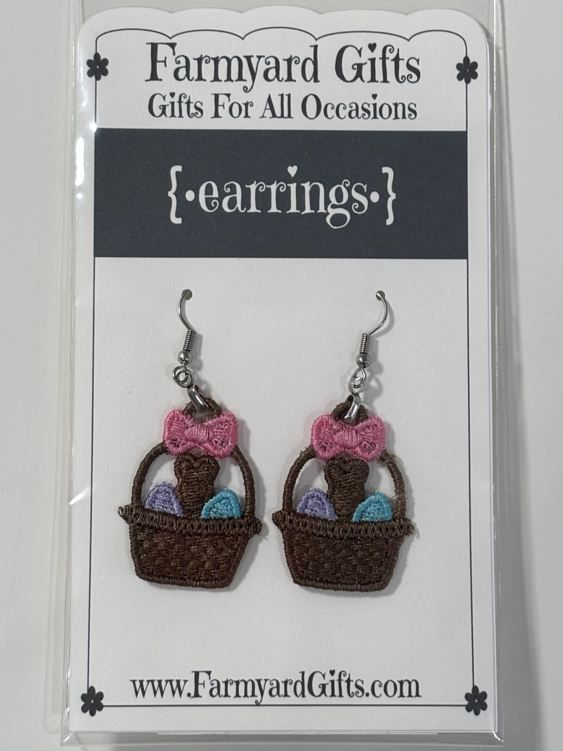 Embroidered Easter Basket Earrings