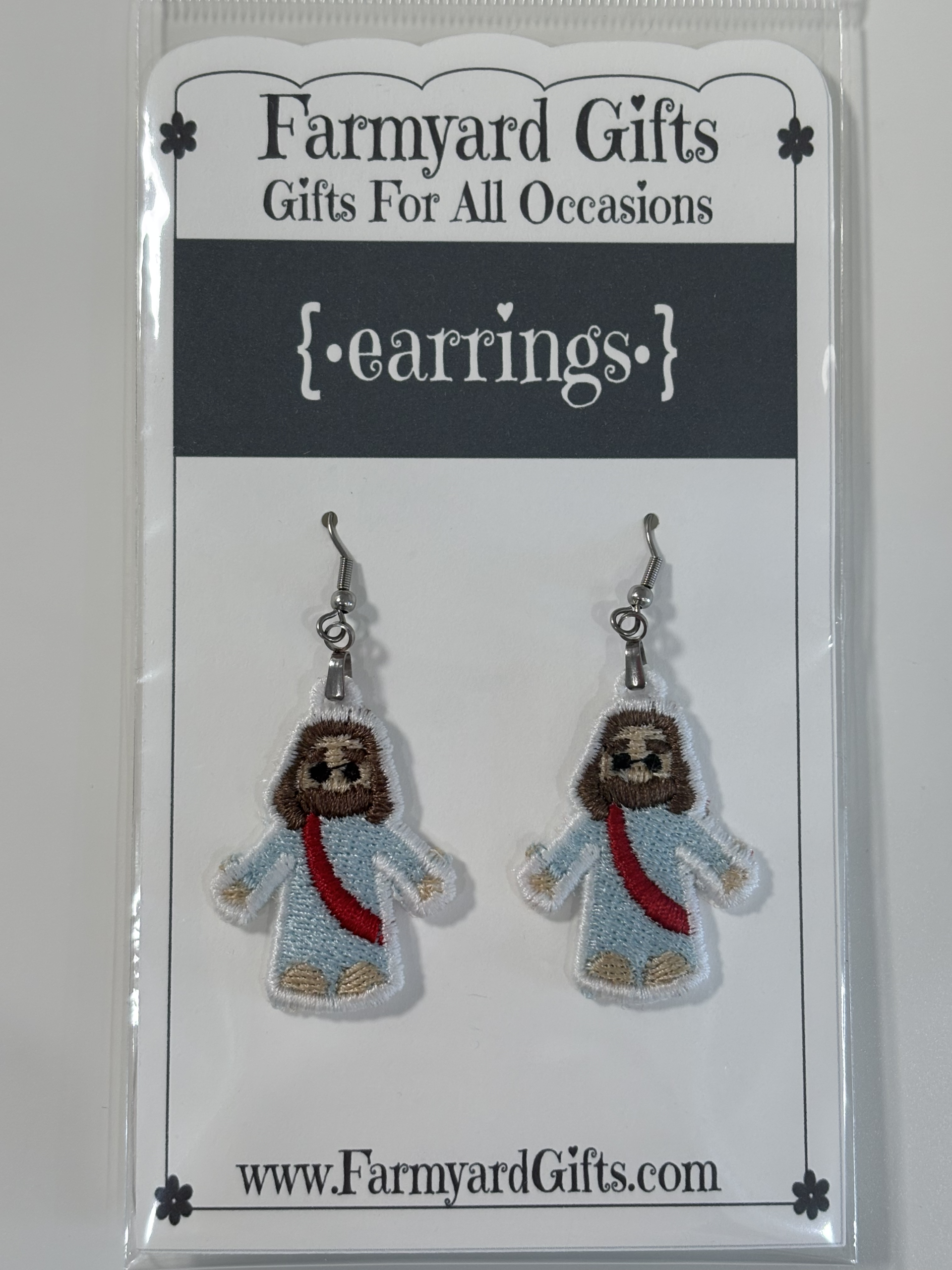 Embroidered Jesus Earrings