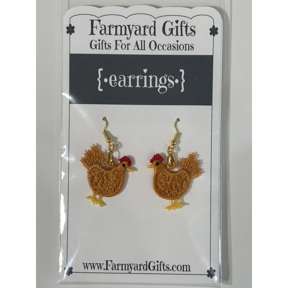 Embroidered Chicken Earrings