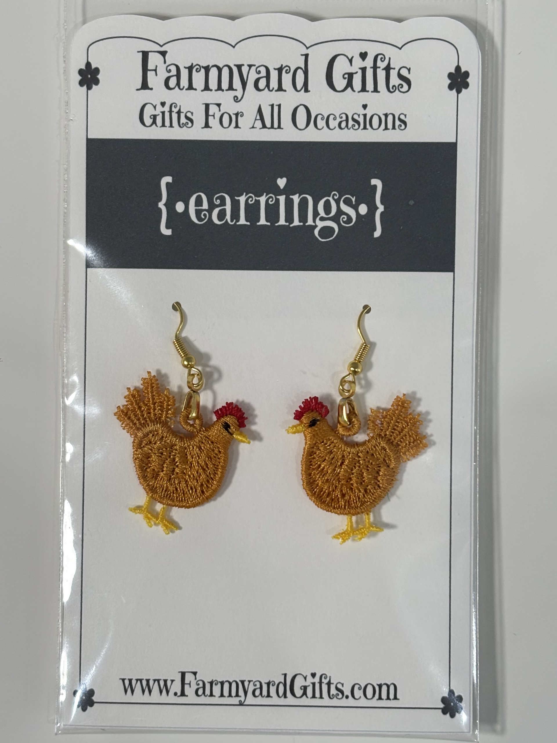 Embroidered Chicken Earrings