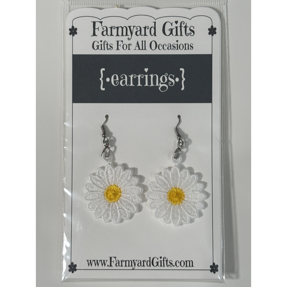 Embroidered Daisy Earrings