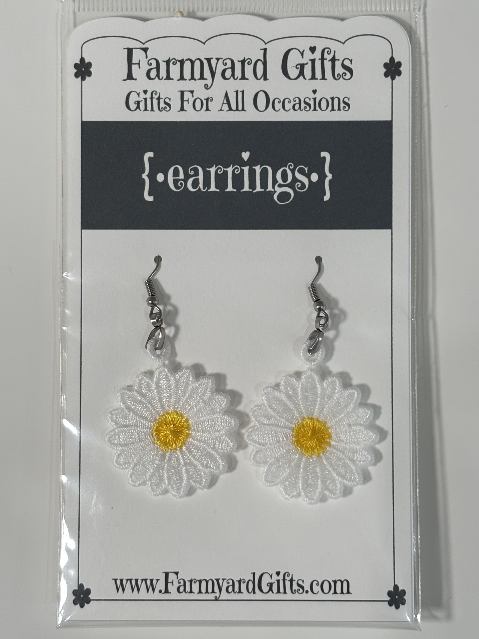 Embroidered Daisy Earrings