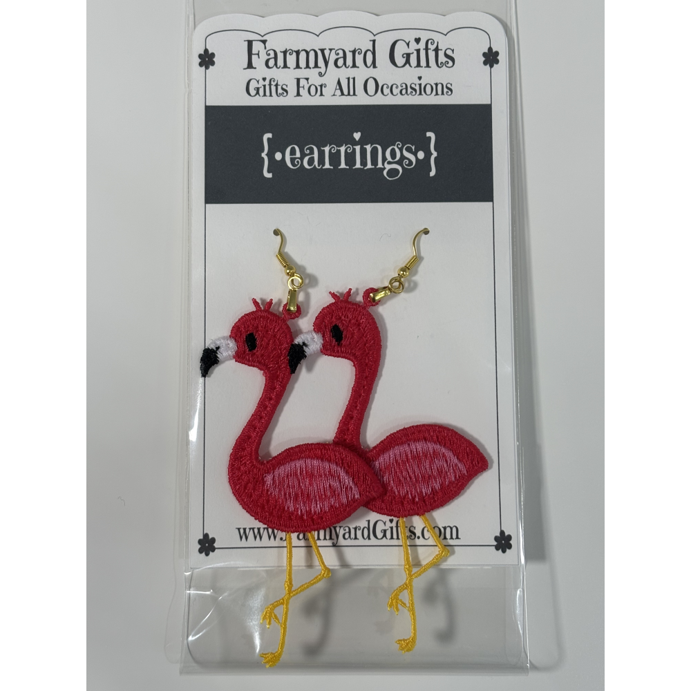 Embroidered Flamingo Earrings