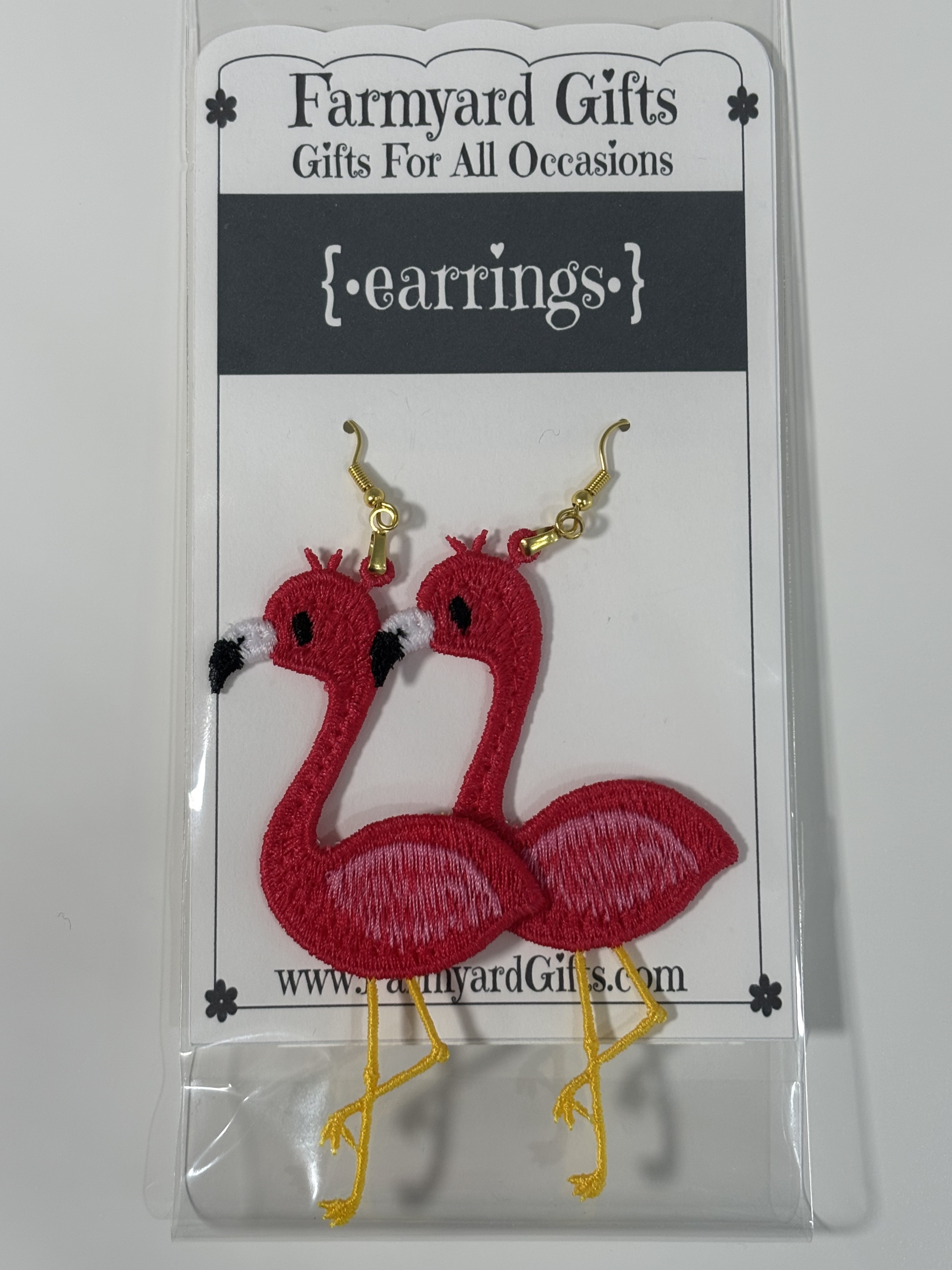 Embroidered Flamingo Earrings
