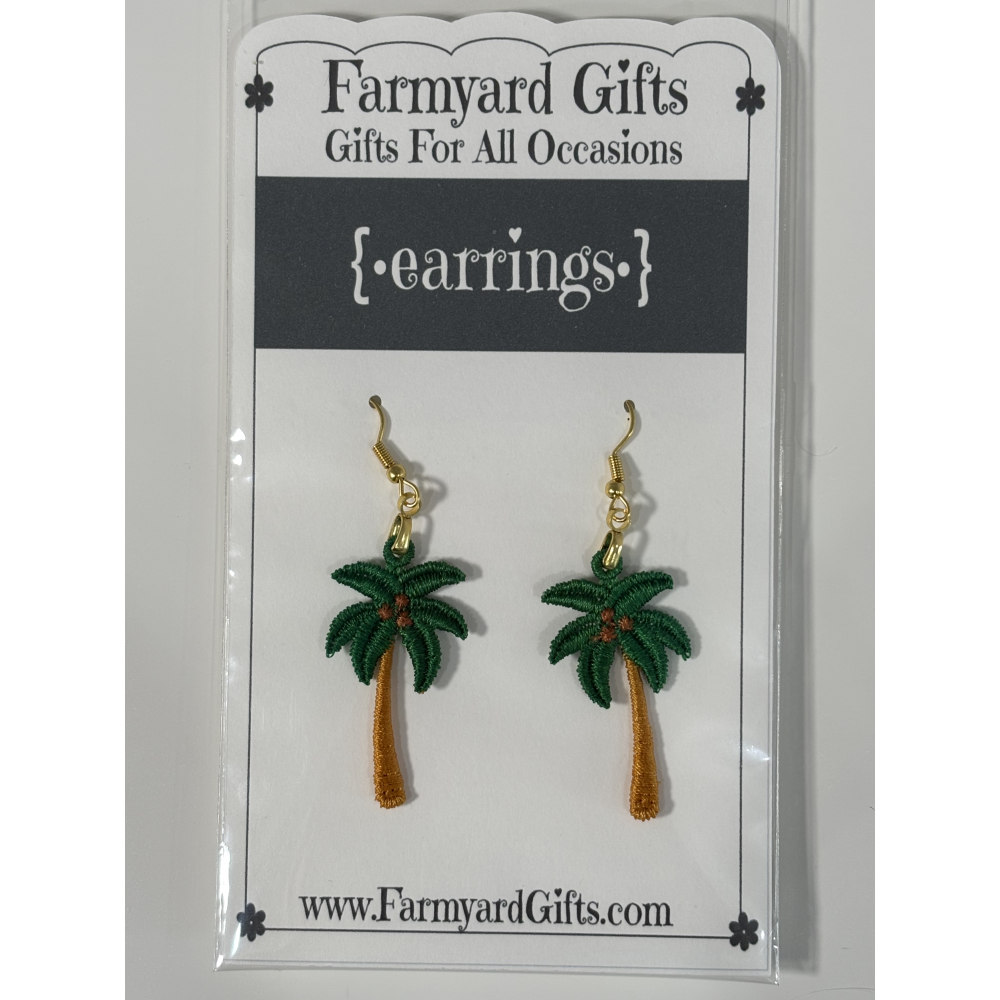 Embroidered Palm Tree Earrings