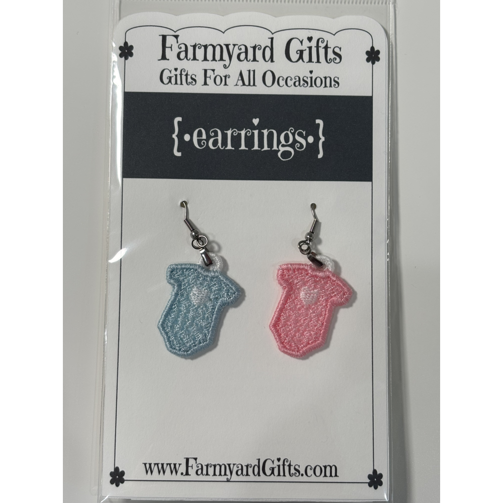 Embroidered Baby Onesie Earrings - Blue and Pink Earring - Baby Shower