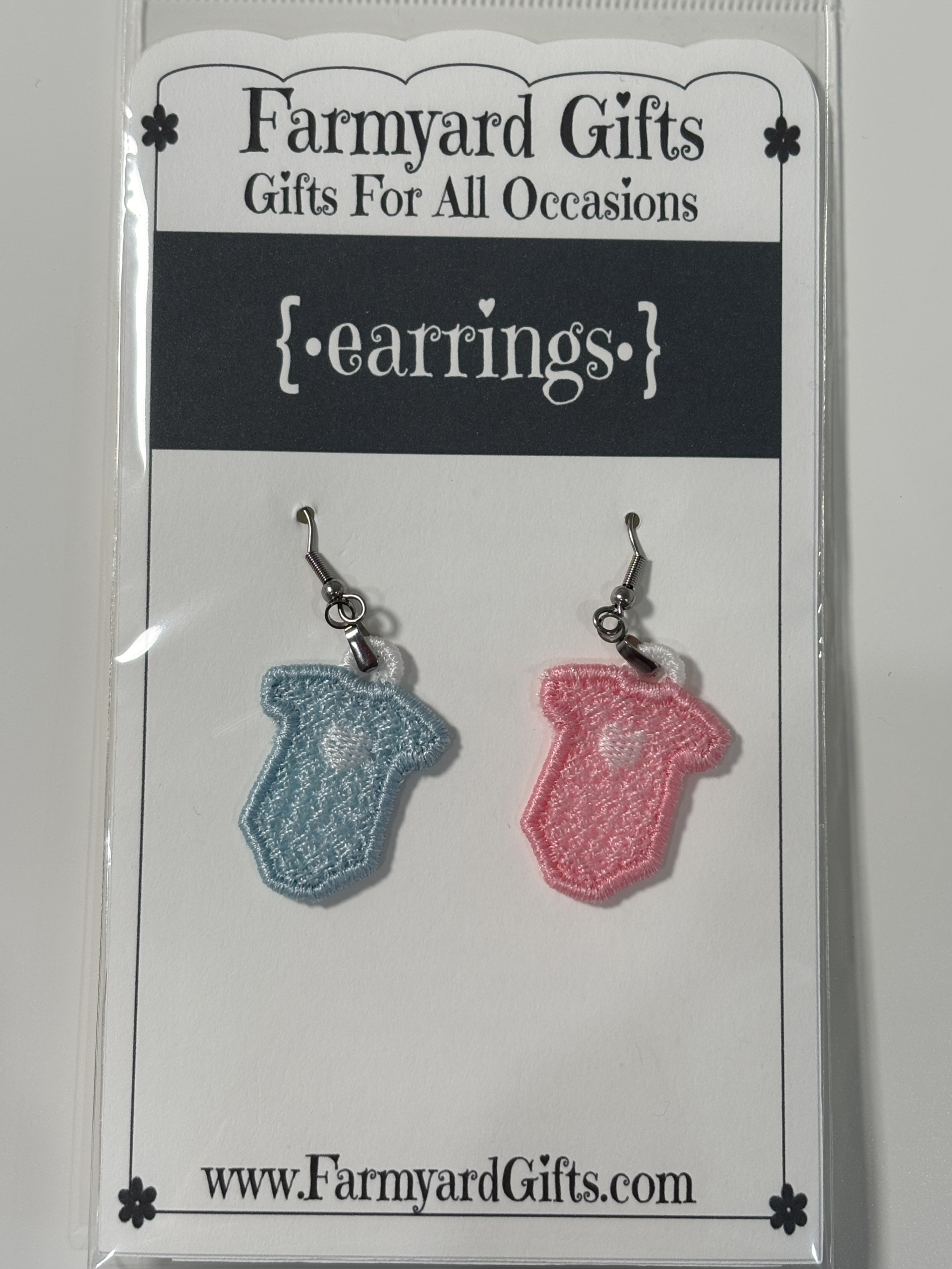 Embroidered Baby Onesie Earrings - Blue and Pink Earring - Baby Shower