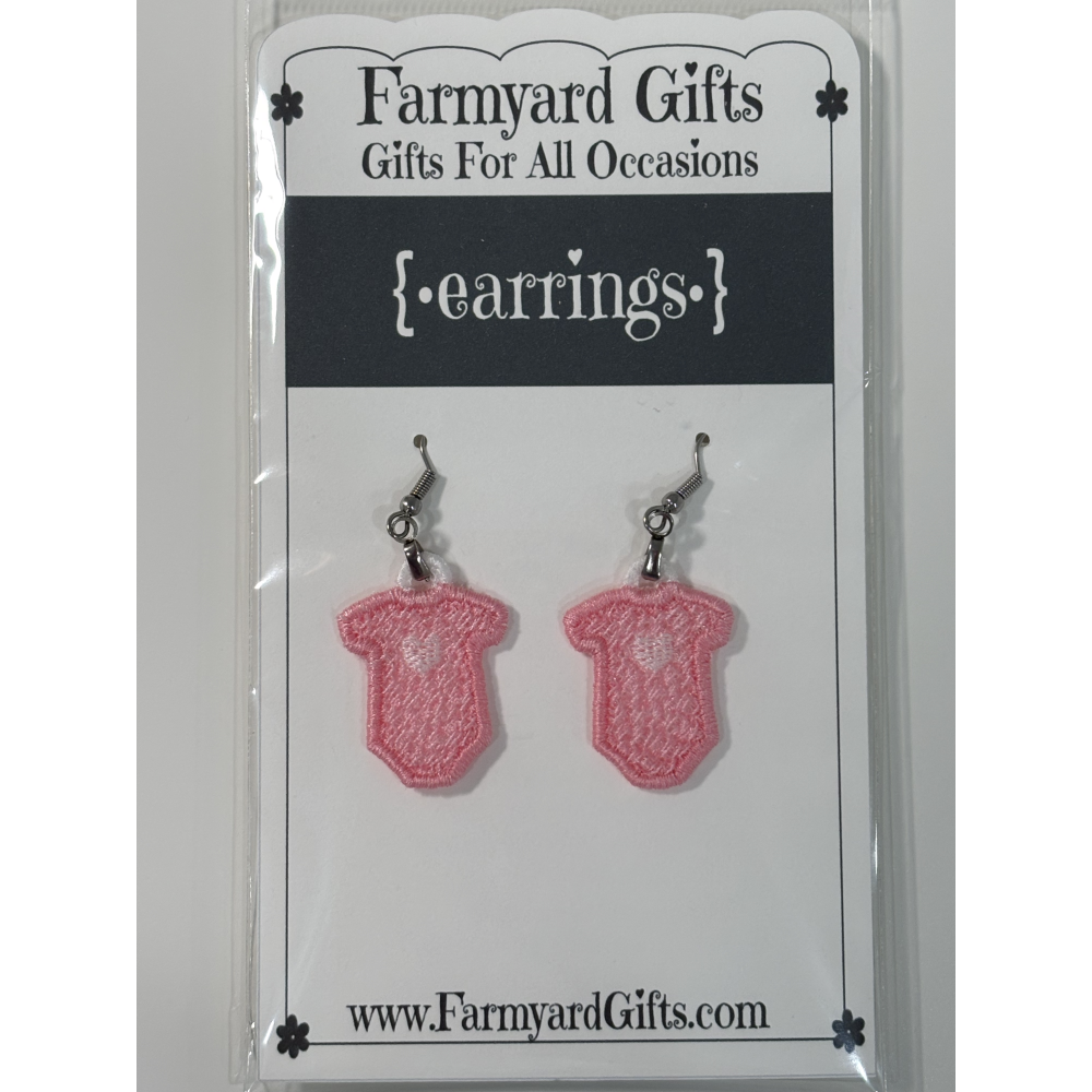 Embroidered Baby Onesie Earrings - Pink Earrings - Baby Shower