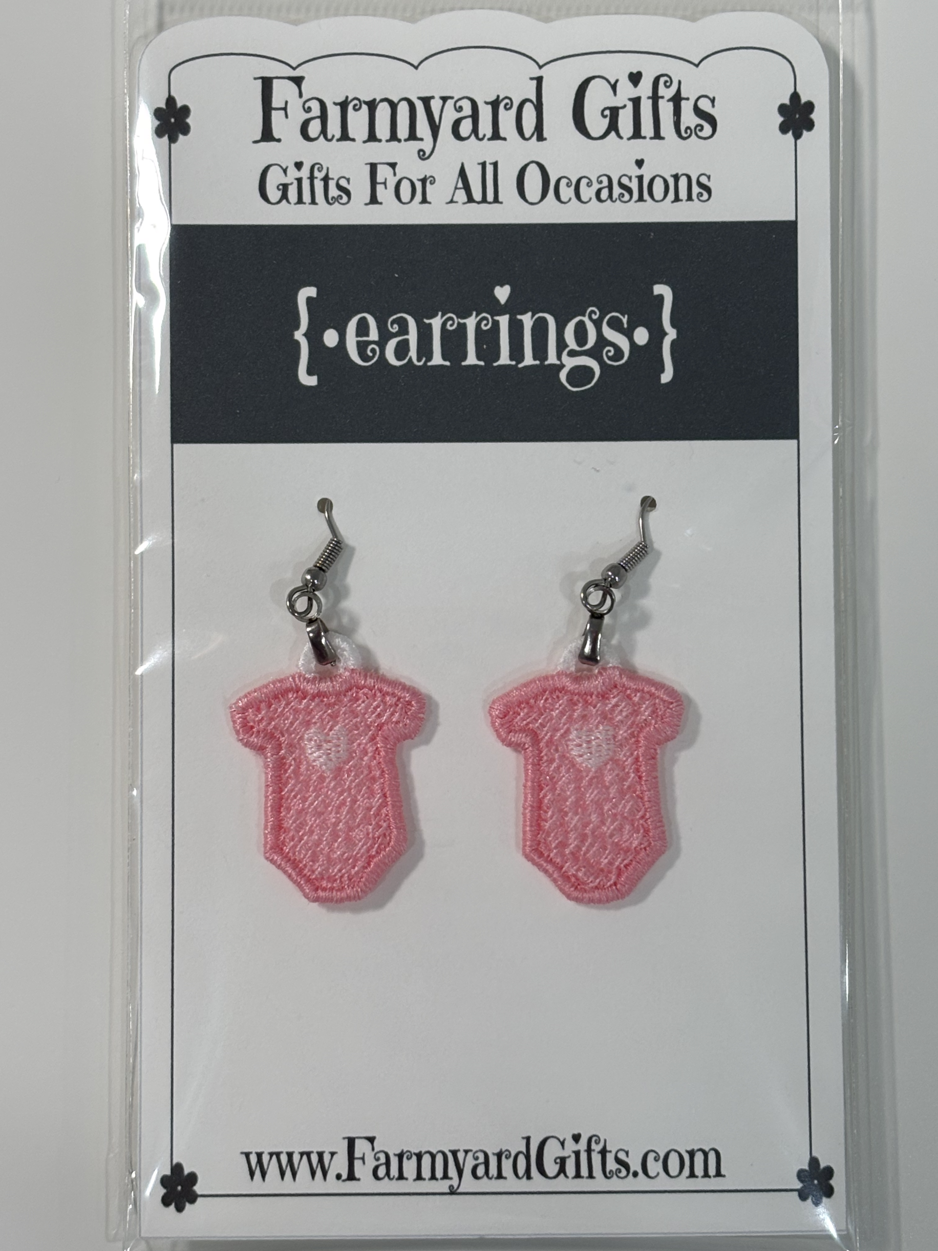 Embroidered Baby Onesie Earrings - Pink Earrings - Baby Shower