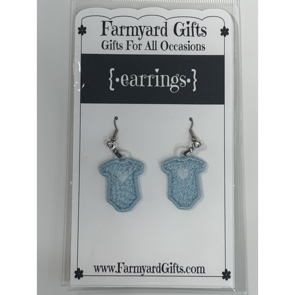 Embroidered Baby Onesie Earrings - Blue Earrings - Baby Shower