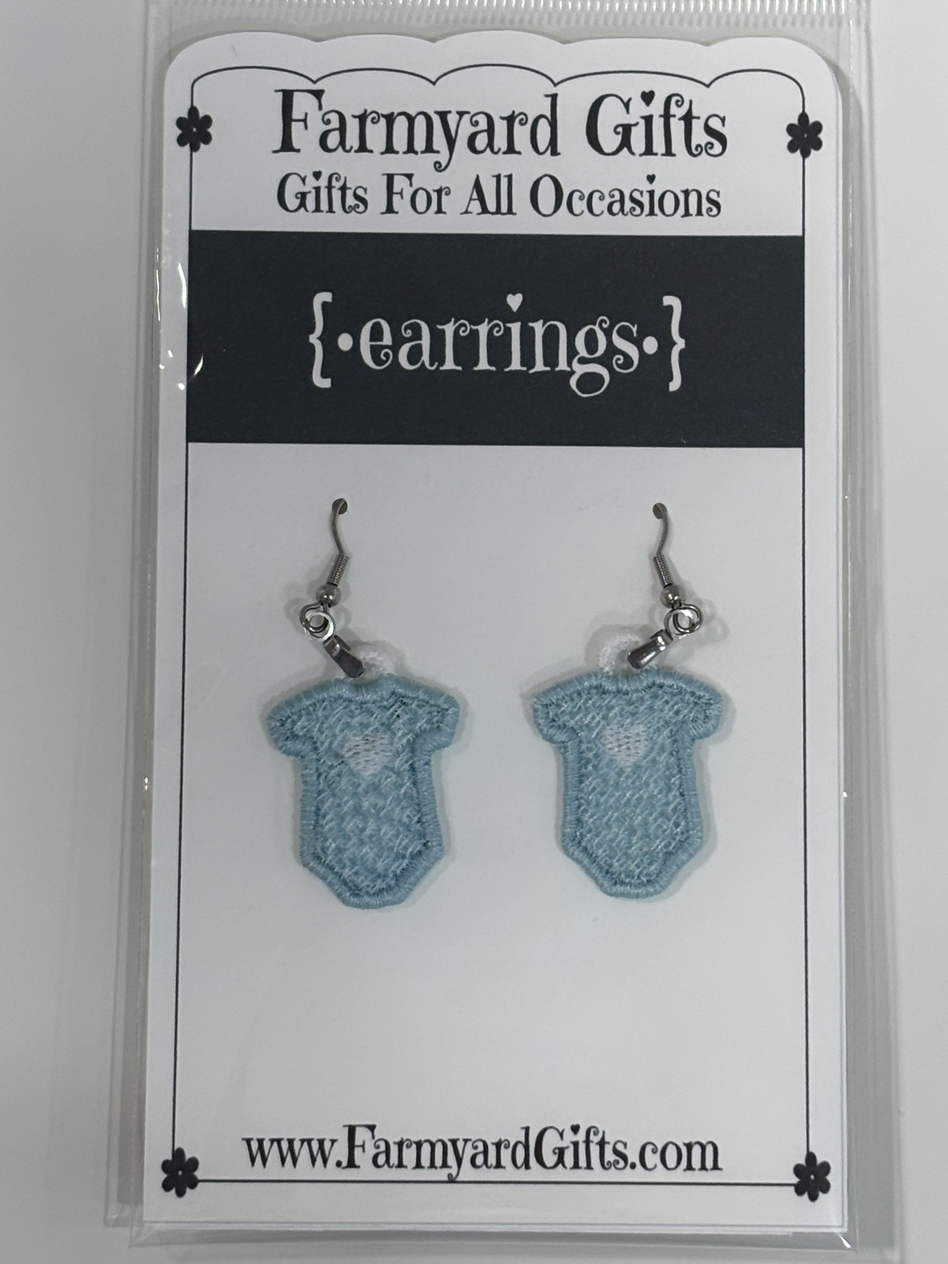 Embroidered Baby Onesie Earrings - Blue Earrings - Baby Shower