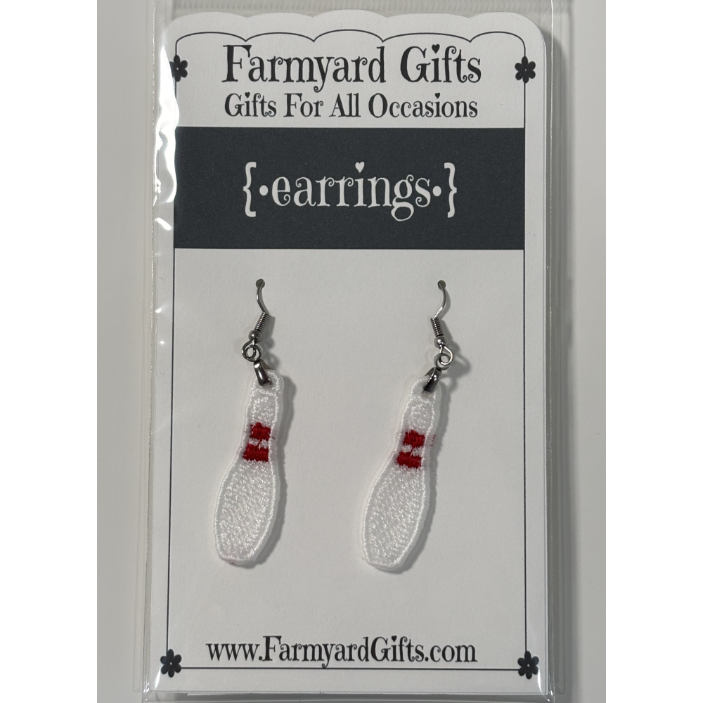 Embroidered Bowling Pin Earrings