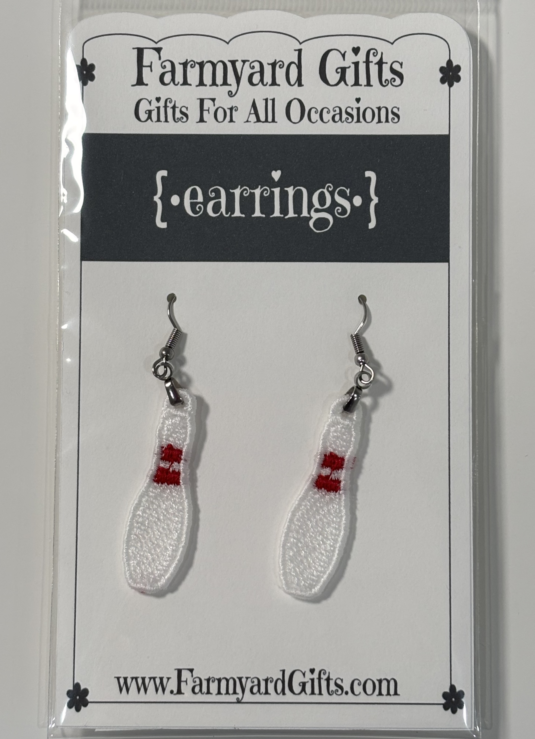 Embroidered Bowling Pin Earrings